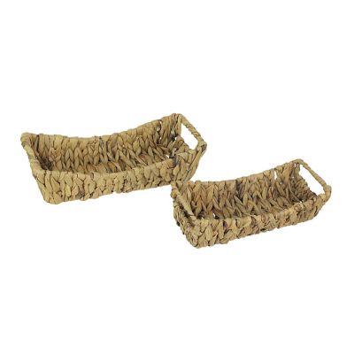PD Home & Garden Set of 2 Rectangular Natural Wicker Woven Basket Display Trays Home Decor Storage Image 1