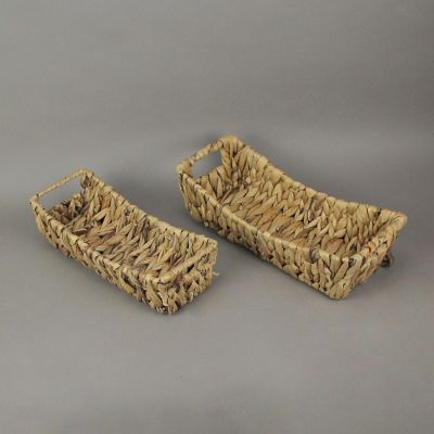 PD Home & Garden Set of 2 Rectangular Natural Wicker Woven Basket Display Trays Home Decor Storage Image 1