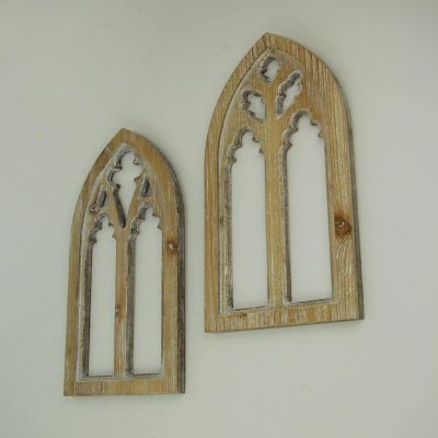 PD Home & Garden Whitewashed Wood Gothic Arch Window Frame Wall Decor 2 Piece Set 15.75 Inches High Image 1