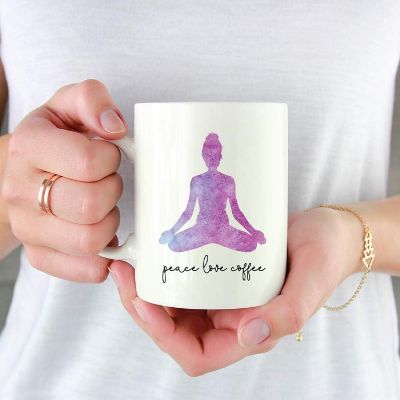Peace Love Coffee Yoga Ceramic Mug Image 1