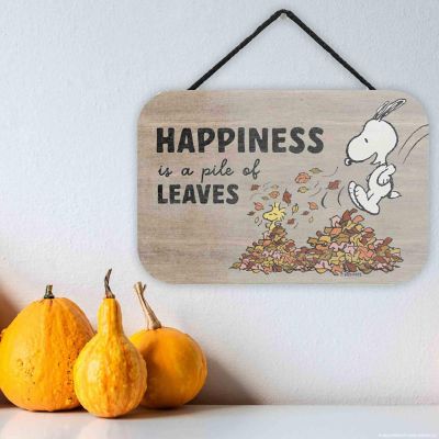Peanuts 5x8 Peanuts Snoopy Happiness Is a Pile of Leaves Fall Hanging Wood Wall Decor Image 1