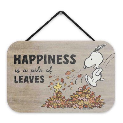 Peanuts 5x8 Peanuts Snoopy Happiness Is a Pile of Leaves Fall Hanging Wood Wall Decor Image 2