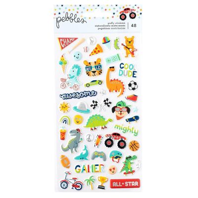 Pebbles Cool Boy Puffy Stickers 48/Pkg-Icons, Silver Foil Image 1
