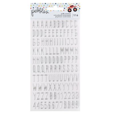 Pebbles Cool Boy Puffy Stickers-Alpha, Silver Foil Image 1
