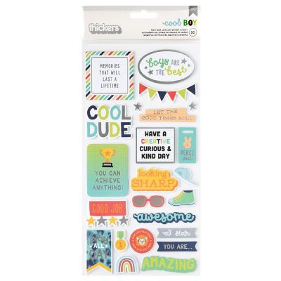 Pebbles Cool Boy Thickers Stickers 50/Pkg-Phrase, Silver Foil Image 1