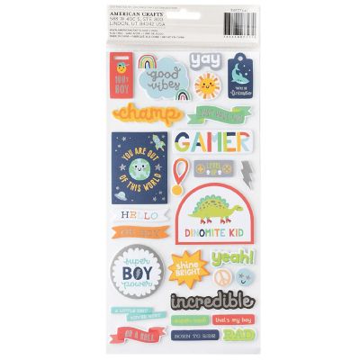 Pebbles Cool Boy Thickers Stickers 50/Pkg-Phrase, Silver Foil Image 1