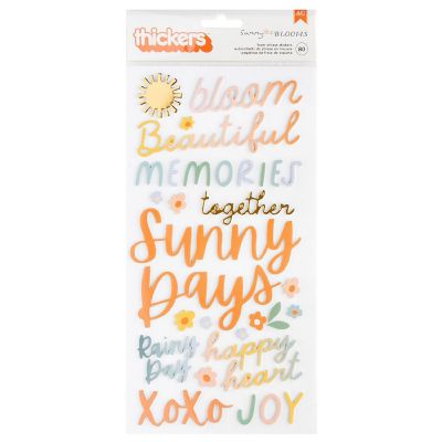 Pebbles Sunny Bloom Thickers Stickers 80/Pkg-Phrase, Gold Foil Foam Image 1