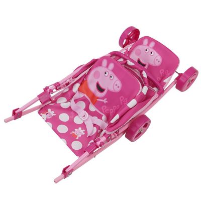 Peppa Pig: Doll Twin Stroller In Pink &amp; White Dots Image 2