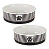 Pet Bowl Paw Patch Stripe, Black, Large 7.5Dx2.4H (Set Of 2) Image 1