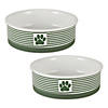 Pet Bowl Paw Patch Stripe, Hunter Green, Large 7.5Dx2.4H (Set Of 2) Image 1