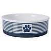Pet Bowl Paw Patch Stripe Nautical Blue Large 7.5X2.4 Set/2 Image 1