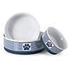Pet Bowl Paw Patch Stripe Nautical Blue Large 7.5X2.4 Set/2 Image 3