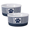 Pet Bowl Paw Patch Stripe Nautical Blue Small 4.25X2 Set/2 Image 1