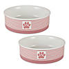 Pet Bowl Paw Patch Stripe, Rose, Large 7.5Dx2.4H (Set Of 2) Image 1