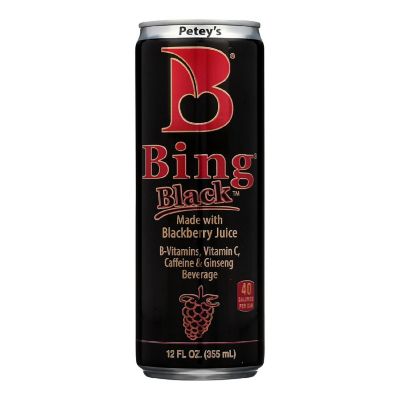 Petey's Bing Black B-Vitamins Vitamin C Caffeine & Ginseng Beverage  - Case of 24 - 12 FZ Image 1
