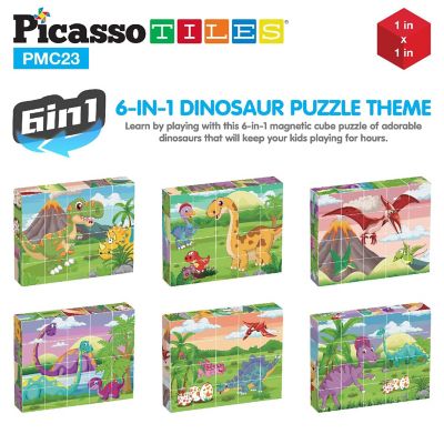 PicassoTiles 1" Magnetic Cube Puzzle Block Dinosaur Set - 20pcs Image 1
