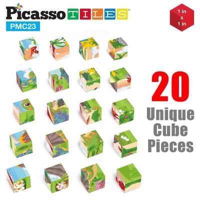 PicassoTiles 1" Magnetic Cube Puzzle Block Dinosaur Set - 20pcs Image 2