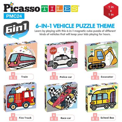 PicassoTiles 1" Magnetic Cube Puzzle Block Vehicle Set - 20pcs Image 3