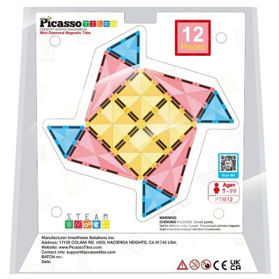 PicassoTiles 12pc Magnet Tile Building Blocks Mini Diamond Series, Sensory Toy Image 1