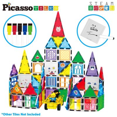 PicassoTiles 13 Piece Canvas Tiles Whiteboard Magnetic Building Tiles & 5 Marker Pens PTE14 Image 1