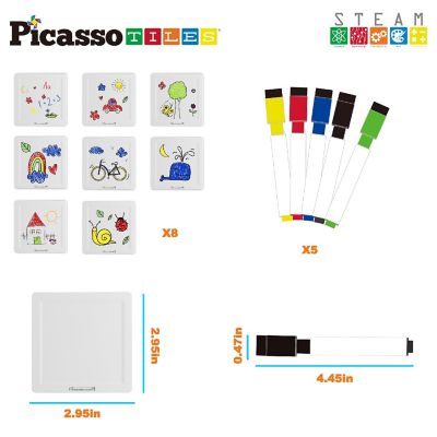 PicassoTiles 13 Piece Canvas Tiles Whiteboard Magnetic Building Tiles & 5 Marker Pens PTE14 Image 3