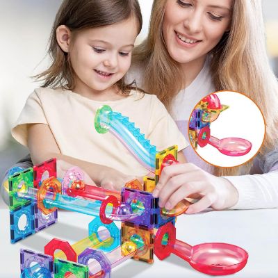 PicassoTiles 15pc Magnetic Marble Run Add-On Expansion Pack for Magnet Tile Building Blocks Toy Image 1