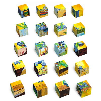 PICASSOTILES 20pc Magnetic Puzzle Cubes World Famous Paintings w/ Free Frame Stand Image 1