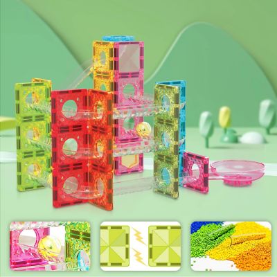 PicassoTiles 60 pc Magnet Tiles Building Block Travel Size Magnetic Marble Run Construction Toy Set Image 3