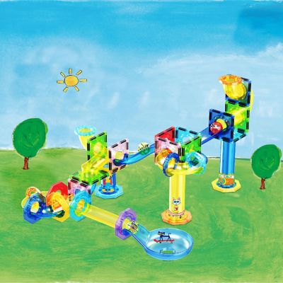 PicassoTiles 62 PC Pete the Cat Marble Run Race Track Building Block &amp; Magnetic Tiles, Building STEM Toy for Kids 3+ Image 2