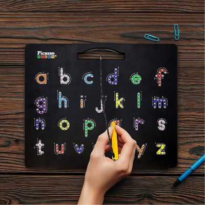 PicassoTiles - Double-Sided Magnetic Drawing Board Alphabet Letter and Freestyle PTB04-BLK Image 2