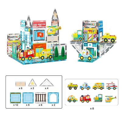 PicassoTiles Magnetic Tiles Building Construction Blocks Metro City Town with 8 Magnet Car Vehicle Character Action Figures PTQ14 Image 1