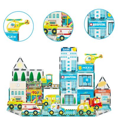 PicassoTiles Magnetic Tiles Building Construction Blocks Metro City Town with 8 Magnet Car Vehicle Character Action Figures PTQ14 Image 2