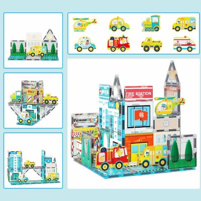 PicassoTiles Magnetic Tiles Building Construction Blocks Metro City Town with 8 Magnet Car Vehicle Character Action Figures PTQ14 Image 3