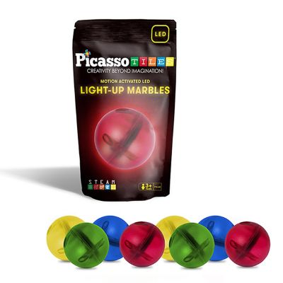 PicassoTiles Motion Activated LED Light-Up Marbles for Marble Run Building Blocks - 8pk Image 1
