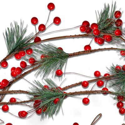 Pine and Berries Garland - Pine Needles and Berry Rustic Holiday Christmas Tree Natural Garland Decorations - 6 Ft Image 1