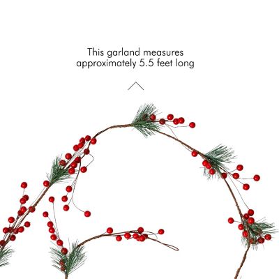 Pine and Berries Garland - Pine Needles and Berry Rustic Holiday Christmas Tree Natural Garland Decorations - 6 Ft Image 3
