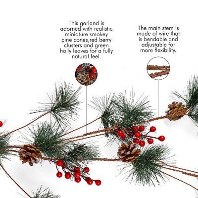 Pine and Berries Garland - Pine Needles, Pinecone and Berry Rustic Holiday Christmas Tree Natural Garland Decorations - 6 Ft Image 2