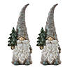 Pine Tree Trunk Gnome Statue (Set Of 2) 13.5"H Resin Image 2