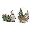 Pine Tree Trunk Gnome With Woodland Animals (Set Of 2) 5.75"L X 4.5"H, 5.5"L X 6.75"H Resin Image 1