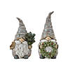 Pine Tree Trunk Gnome With Wreath Accent (Set Of 2) 8.5"H, 9.75"H Resin Image 1