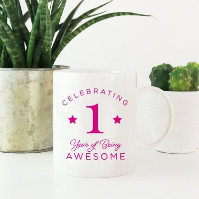 Pink 1 Year Awesome Ceramic Mug Image 1