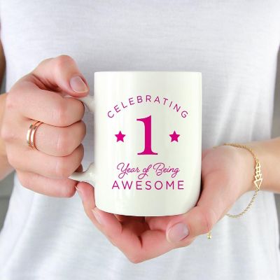 Pink 1 Year Awesome Ceramic Mug Image 1