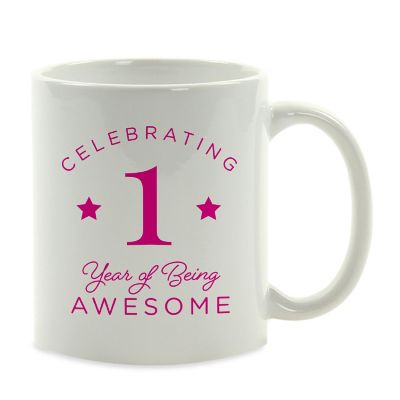 Pink 1 Year Awesome Ceramic Mug Image 2