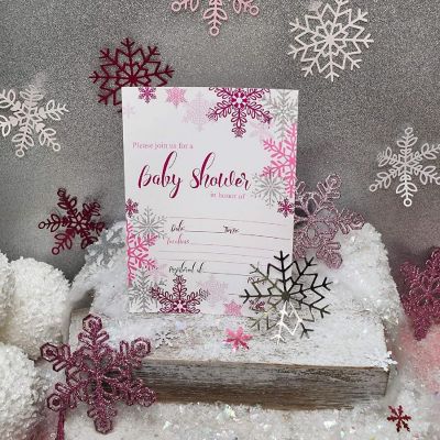 Pink &amp; Silver Snowflake Invitations 40pc. by AmandaCreation Image 1