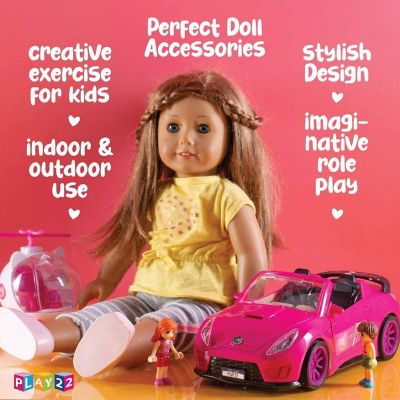 Pink Convertible 2-Seater Vehicle Doll Accessories with Lights and Sounds 10 Pc - Toy Car Includes Helicopter Doll, 2 Figurines, Dining Table Set Image 1