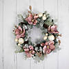 Pink Floral and Ball Ornament Frosted Pine Artificial Christmas Wreath  24-Inch  Unlit Image 1