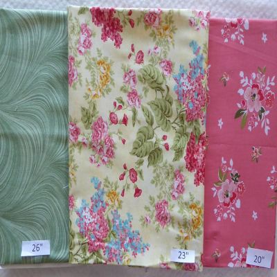 Pink Florals Green 1 Yards 33 In Cotton Fabric Last of the Best End of Bolt Image 1