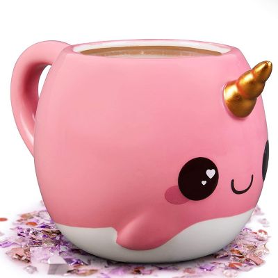 Pink Narwhal Coffee Mug - Cute Unicorn of the Sea Mug - Great Gift for Kids and Adults - Ceramic Image 1