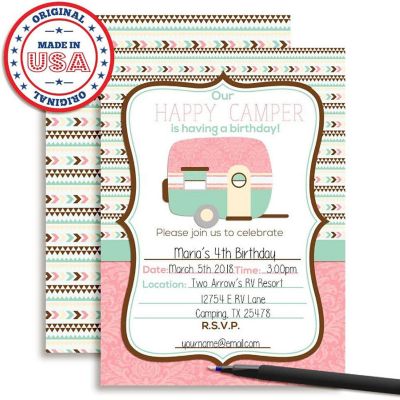 Pink Retro Camper Invitations 40pc. by AmandaCreation Image 3