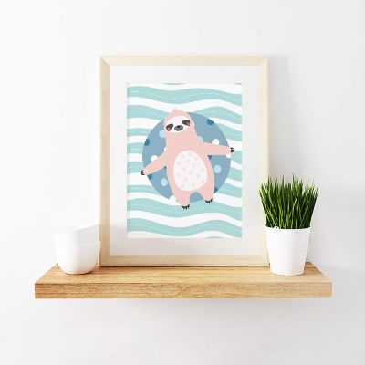 Pink Sloth Float Nursery Art 8.5x11in Image 1